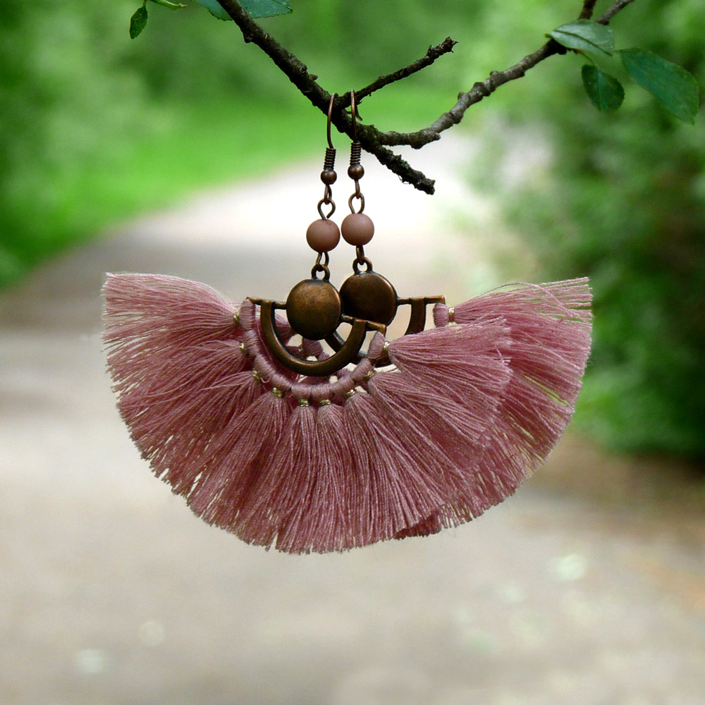 Náušnice - růžové vějíře 