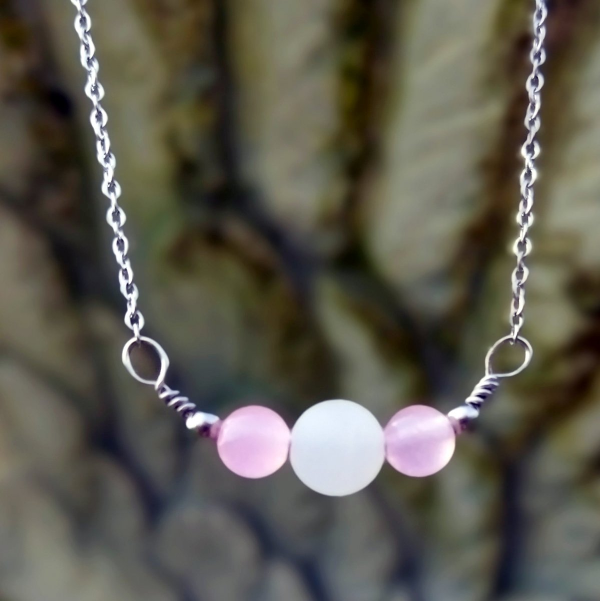 Náhrdelník Chir. ocel *  Malajský Nefrit růžový