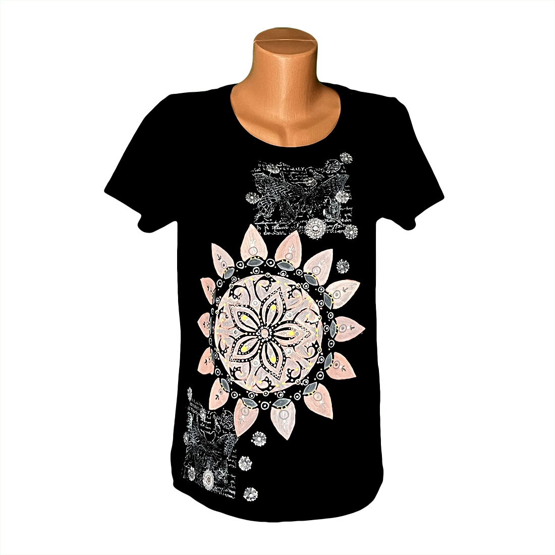 Dámské tričko s velkou světle meruňkovou mandalou