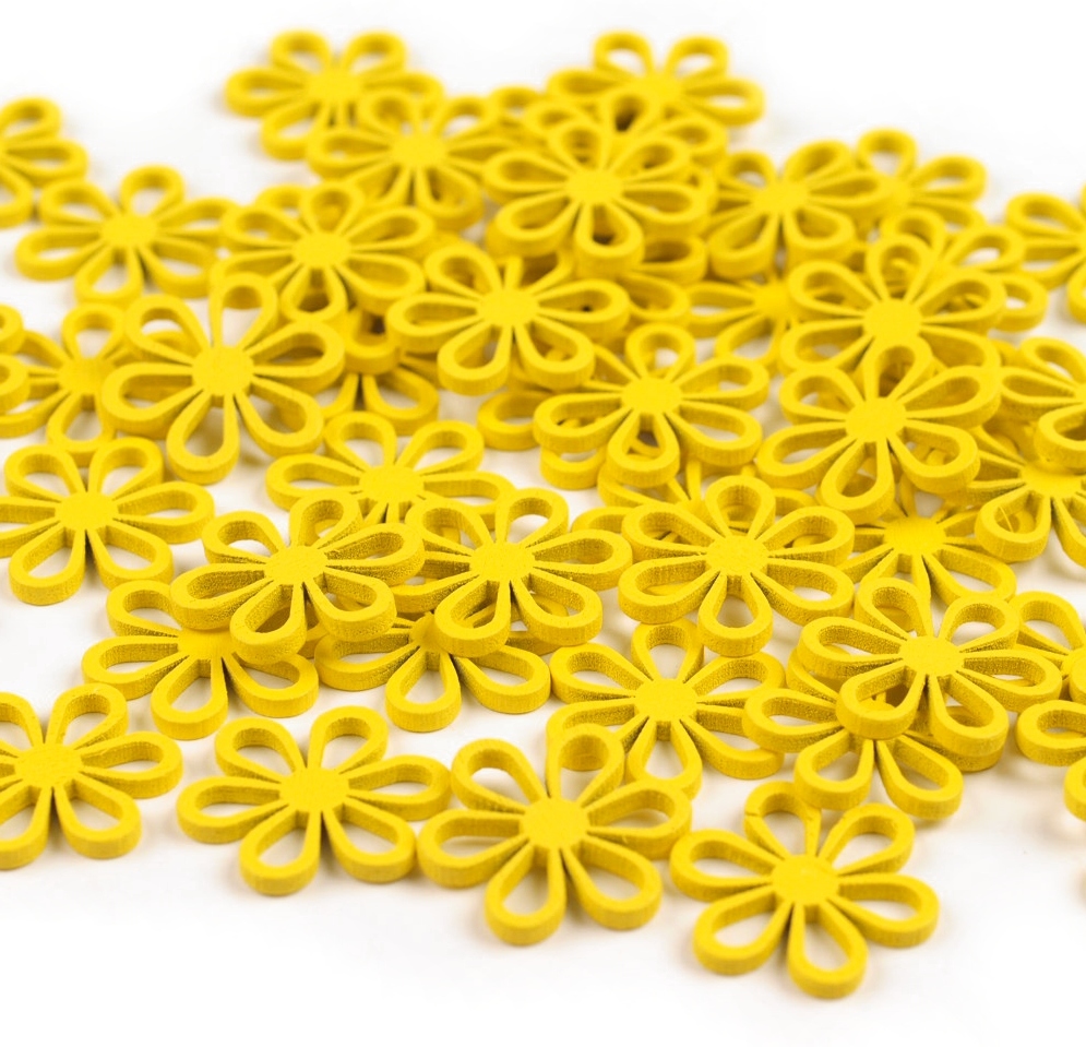 Dřevěný výsek Květ 4ks- Žlutá