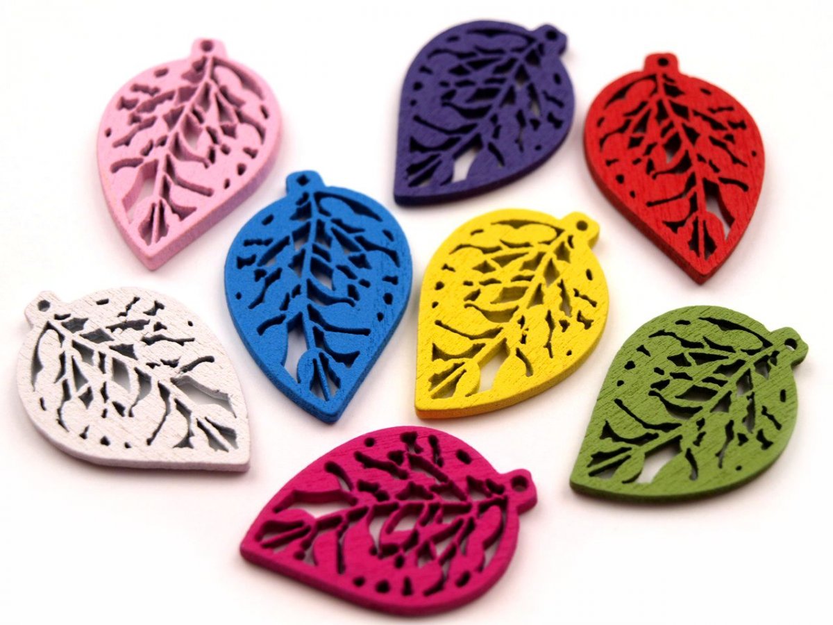 Dřevěný výsek list 4ks- červené,modré