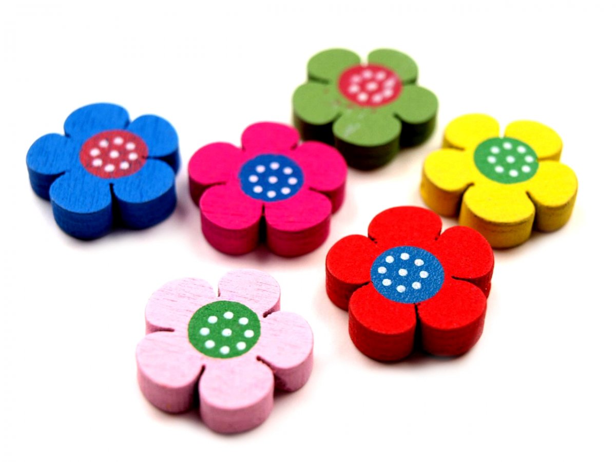 Dřevěný korálek Květina 4ks- žlutá, zelená