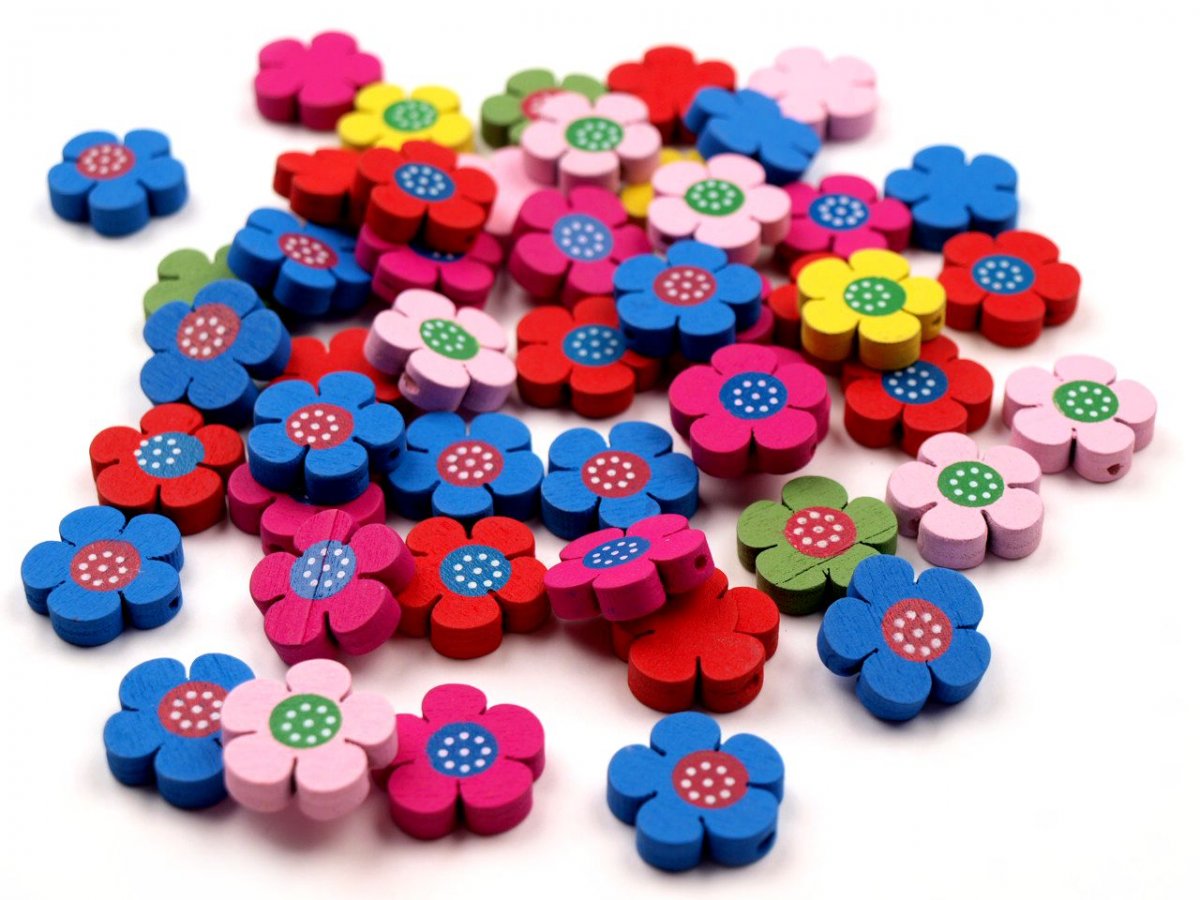 Dřevěný korálek Květina 4ks- červená