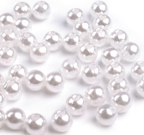 Korálky GLANCE plast kulička Ø8mm voskované 10ks- Bílé