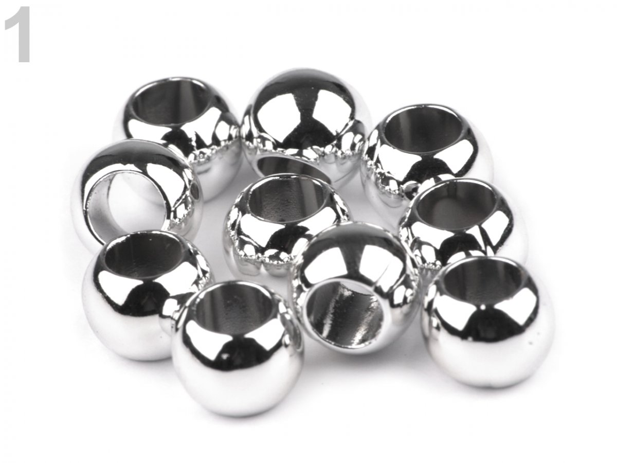 Korálky plastové  s velkým průvlekem 8x10 mm metalic