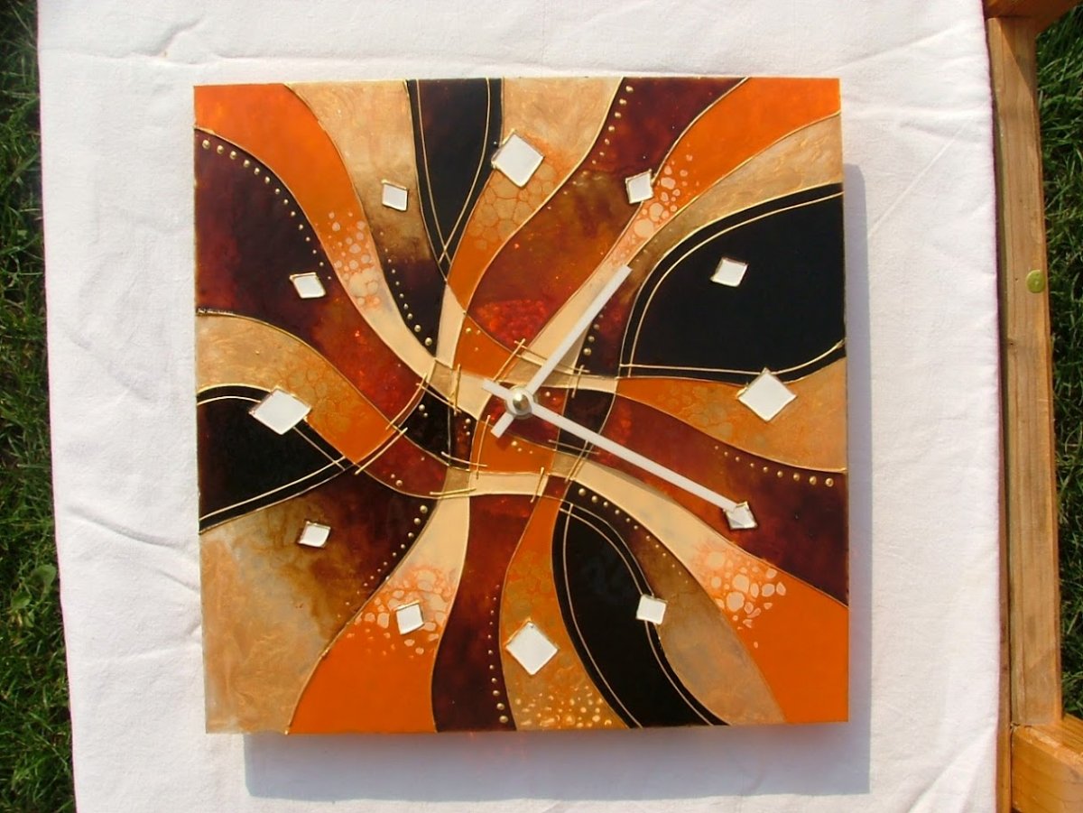 Jantarová mozaika-skleněné hodiny 30x30cm