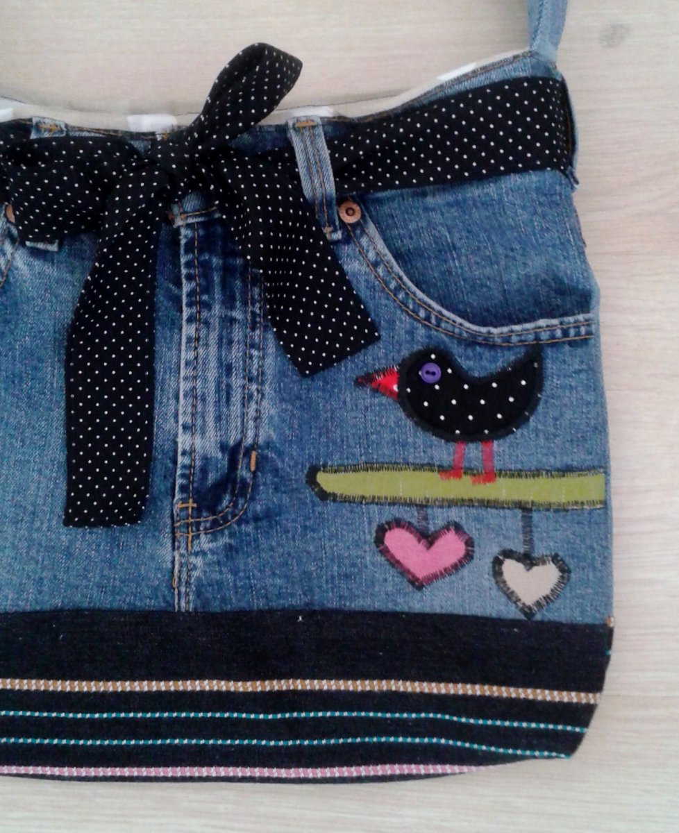 Jeansová taška s ptáčkem