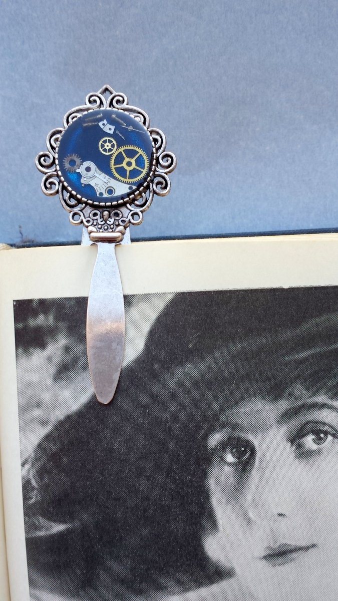 Steampunková záložka do knížky - modrá