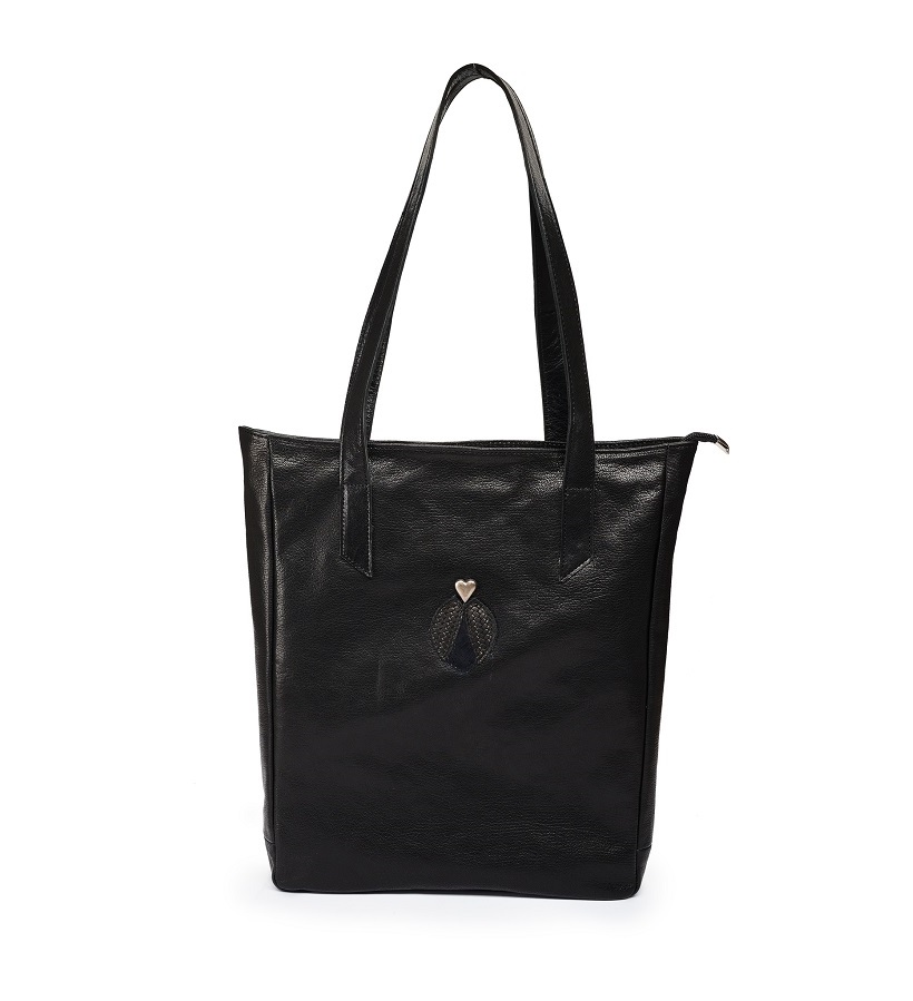 Velká kožená taška - černá s aplikací