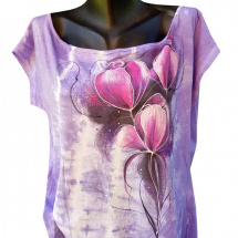 Fialové tričko s květy -ručně malované