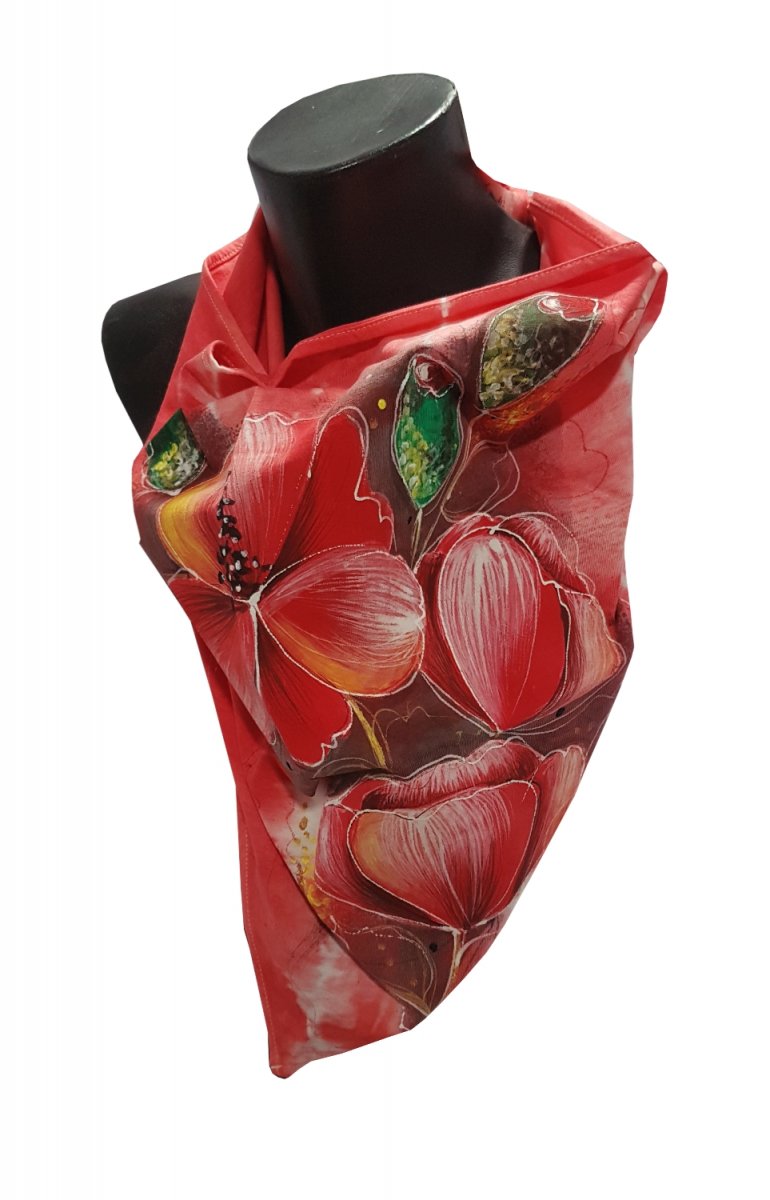 Červený šátek s máky-ručně malované