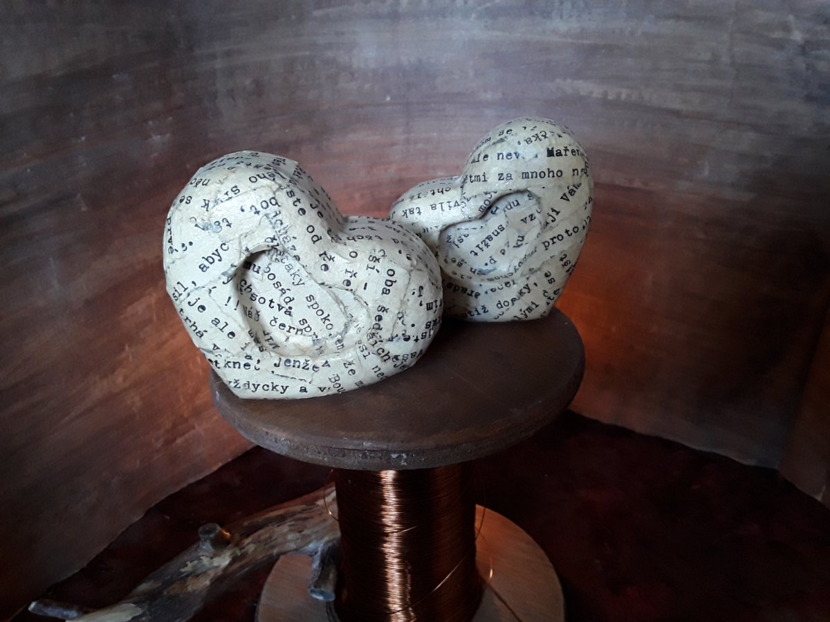 Betonová srdce "Sada+decoupage"