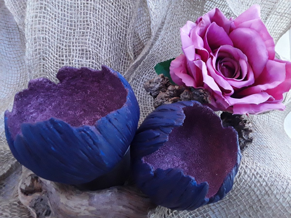 Betonový svícen skořepina  " Modrá+fialová"