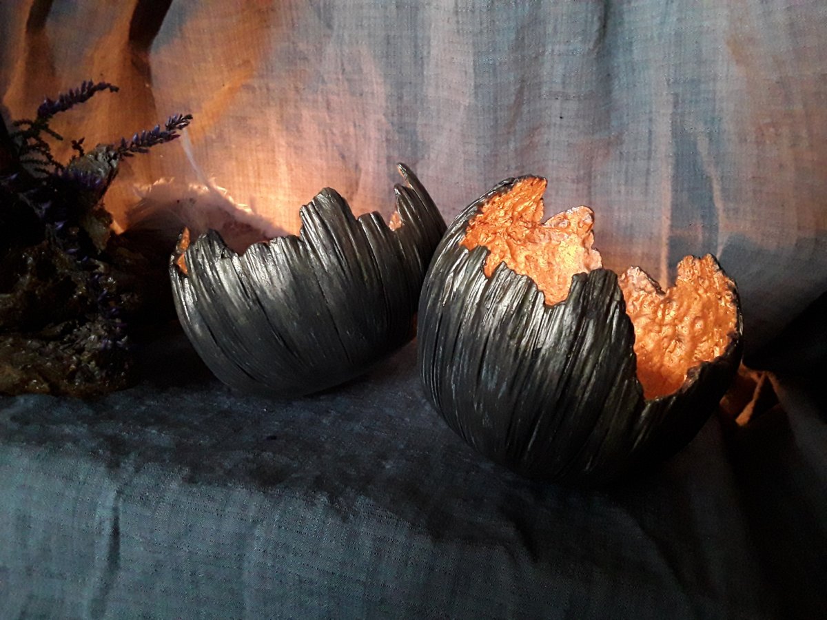 Beton svícny skořepiny sváteční "Zlatá+antracit"