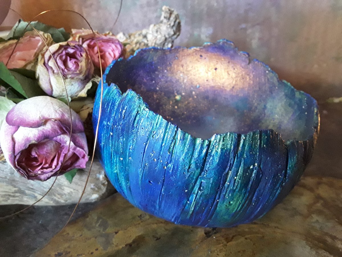 Betonová skořepina svícen " Petrol+modrá+zelená "