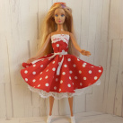 červené šatičky s bílými puntíky pro panenku Barbie