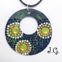 Přívěsek - kruh velký - zelený s kamínky