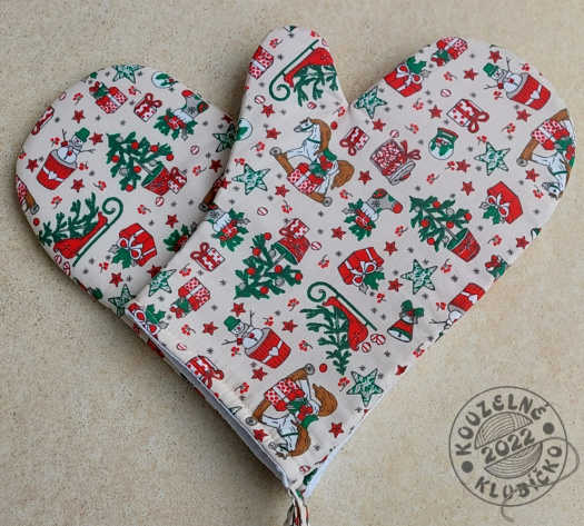 Vánoční chňapka vánoce na krémové  - s poutkem a magnetem - cena za 1 ks