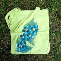 Ručně malovaná zelená taška s květinami
