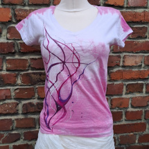 Růžové tričko s abstrakcí M-ručně malované