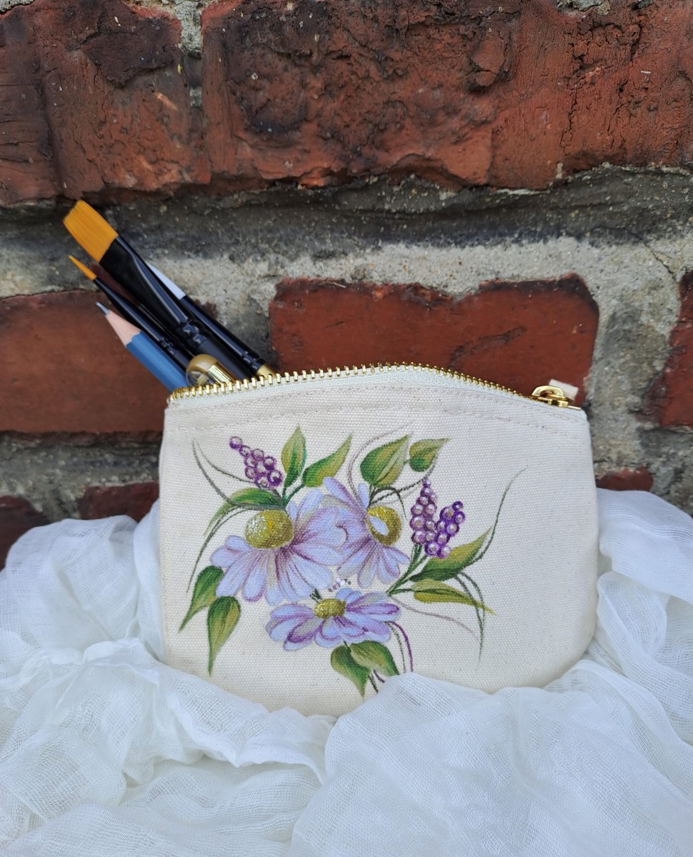 Ručně malovaná kosmetická taštička echinacea