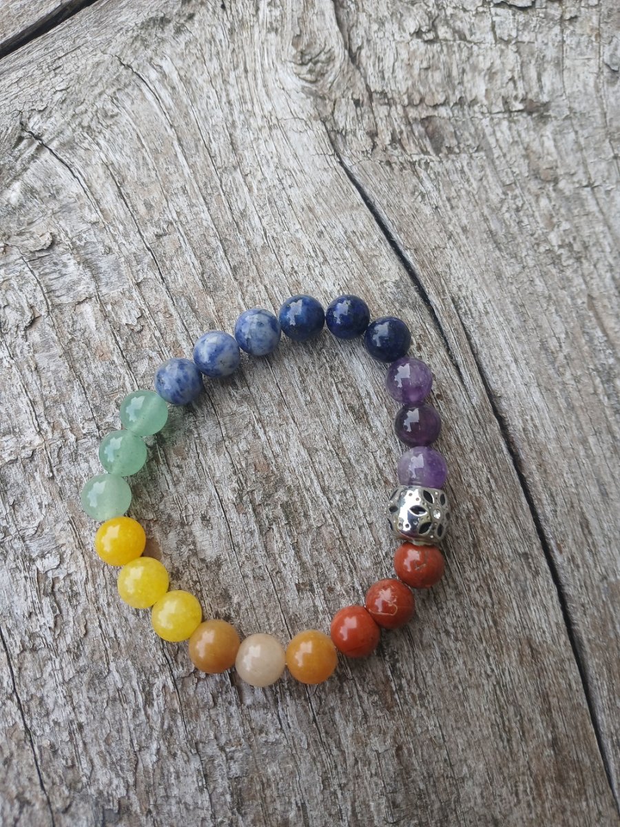 náramek čakrový s kovovou kytičkou