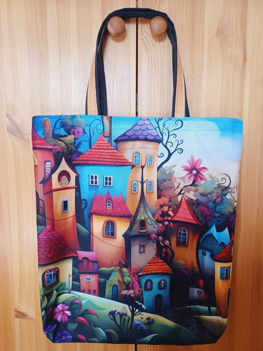 Nákupní taška z kočárkoviny domečky