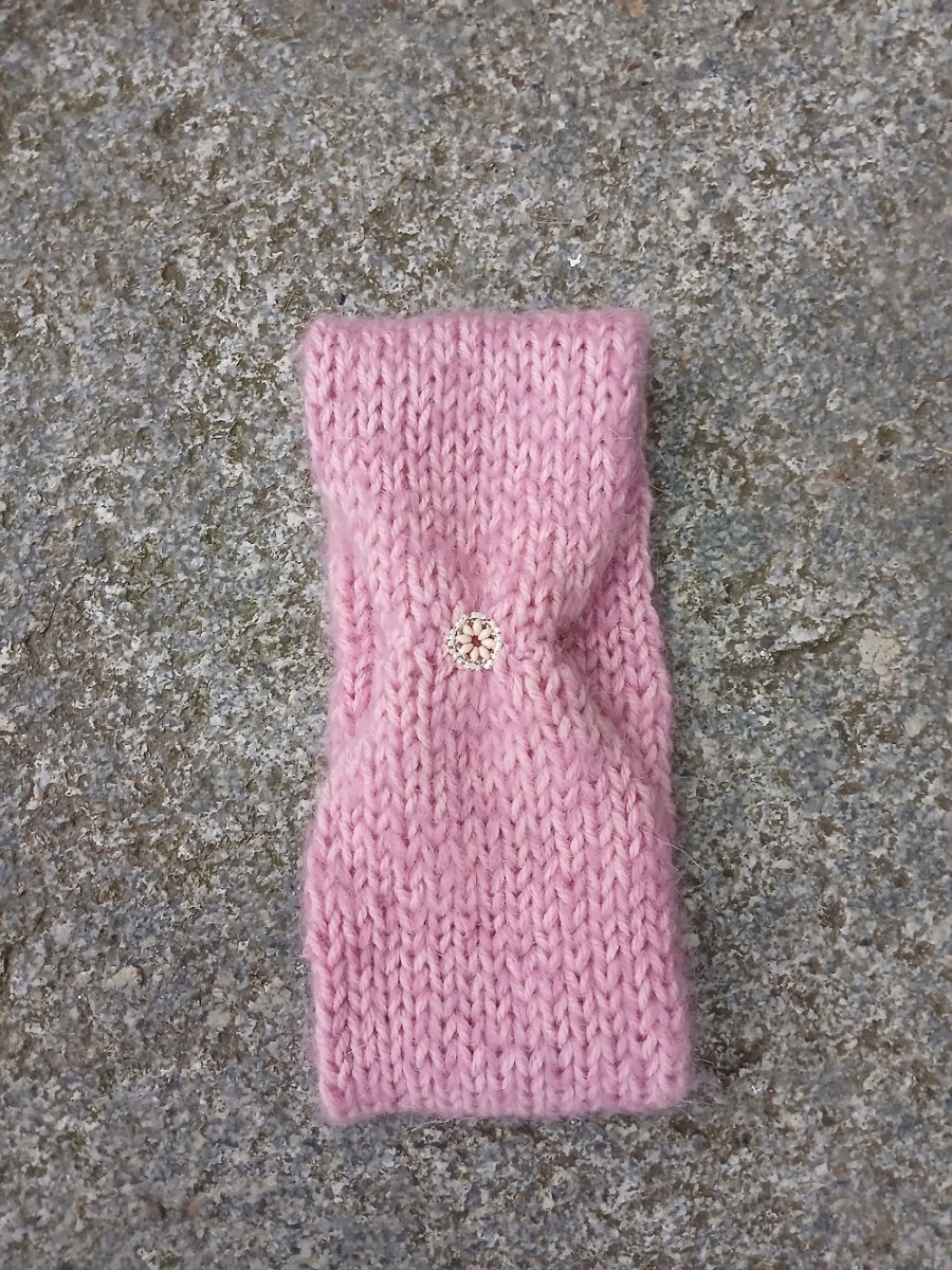 pletená mohérová čelenka růžová