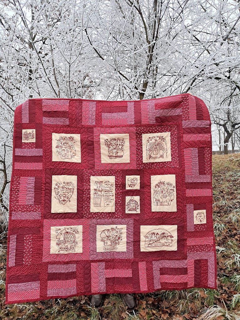 Vínová patchworková deka-přehoz