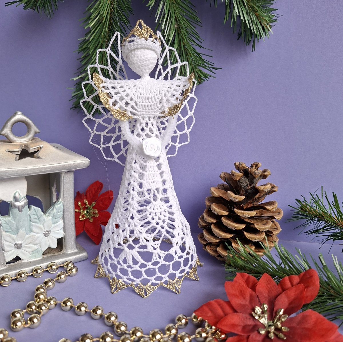 Anděl zlatobílý , velký č.2, s korunkou