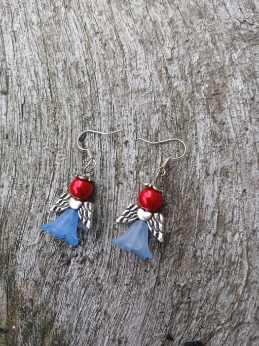 náušnice andělské modro červený andílek