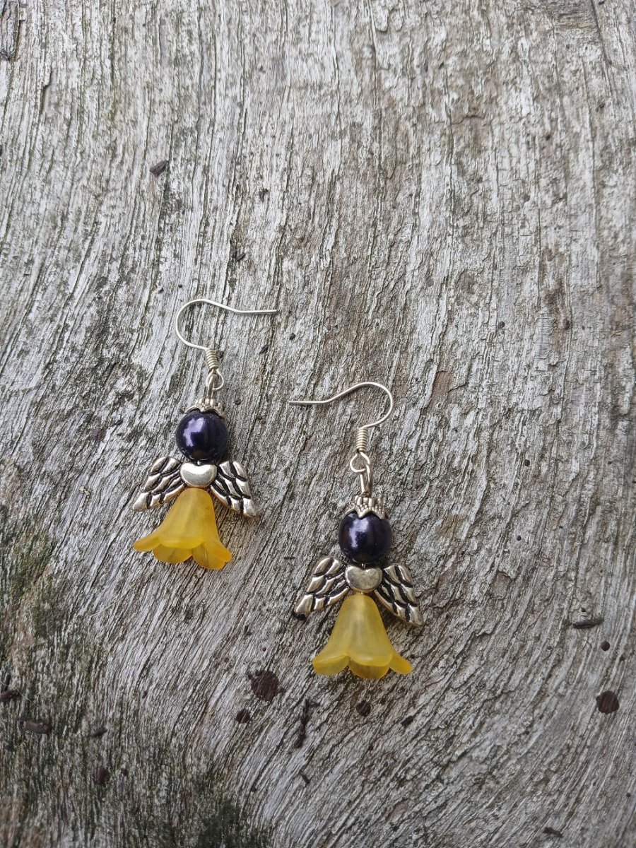 náušnice andělské žluto modrý andílek