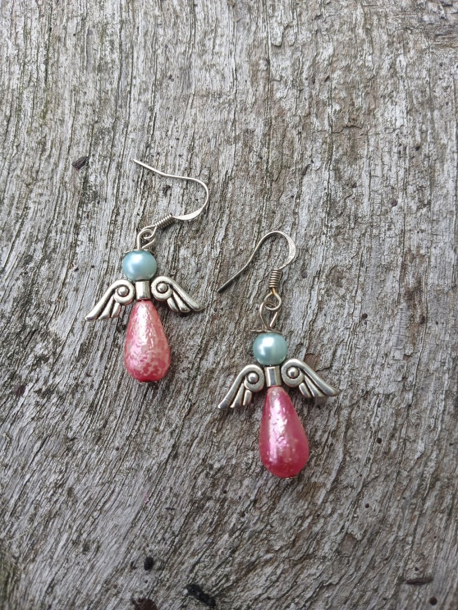 náušnice andělské růžový perličkový andílek