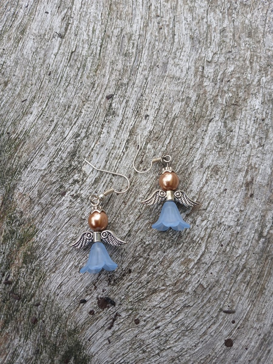 náušnice andělské modro zlatý andílek