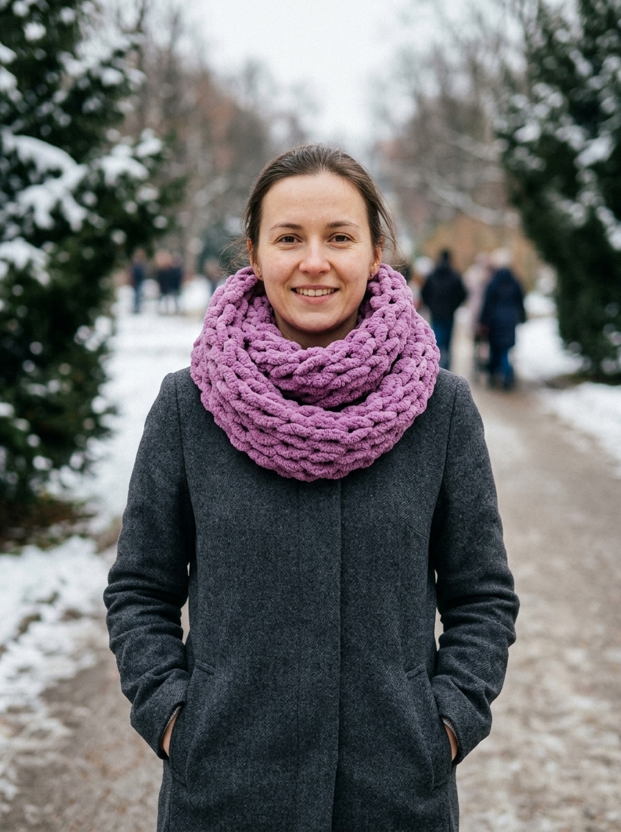 Měkký pletený nákrčník puffy - starofialová
