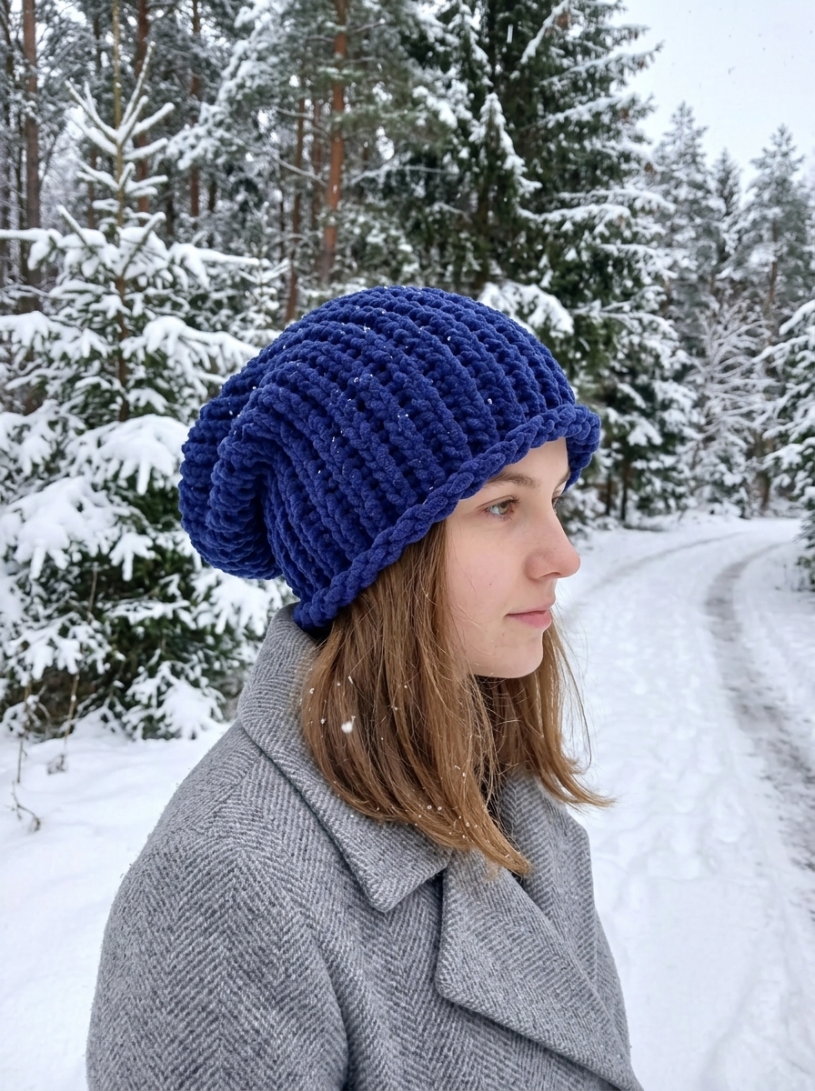 Pletená spadlá čepice (inkoustová modrá)
