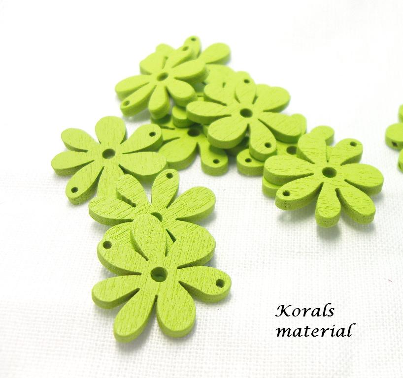 2094 Dřevěný výsek KVĚTINA zelená 20x25 mm;4 ks