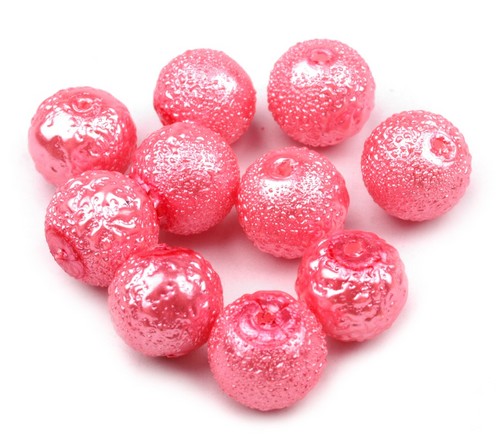 Voskované perly koule Ø8mm vroubkované 10ks- Růžové