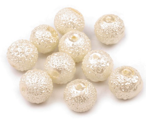 12ks Voskované perly koule Ø8mm vroubkované - Krémové