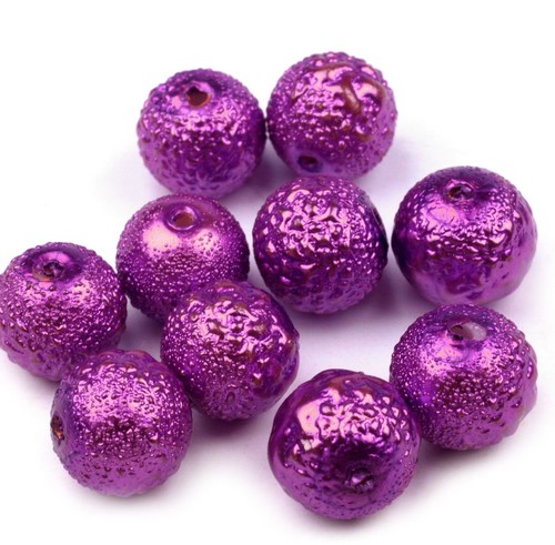 12ks Voskované perly koule Ø8mm vroubkované - Purpurové