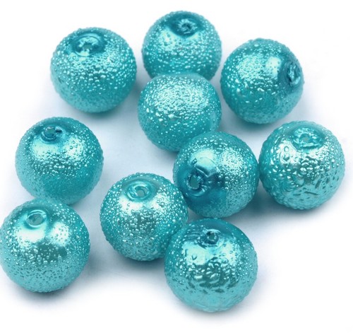 Voskované perly koule Ø8mm vroubkované 10ks- Tyrkysové