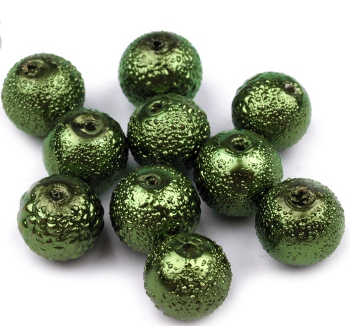 Voskované perly koule Ø8mm vroubkované 10ks- Zelená olivová