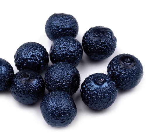 Voskované perly koule Ø8mm vroubkované 10ks- Temně modré