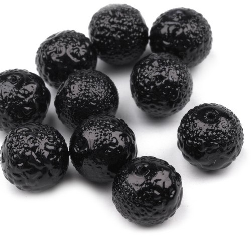 12ks Voskované perly koule Ø8mm vroubkované - Černé