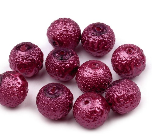 Voskované perly koule Ø8mm vroubkované 4ks- Fuchsiové tmavé