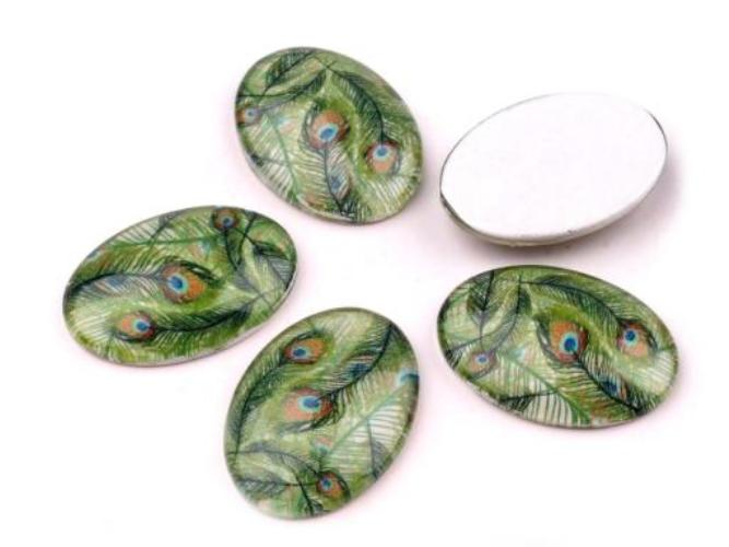 Skleněný kabošon 18x25mm PAVÍ PEŘÍ