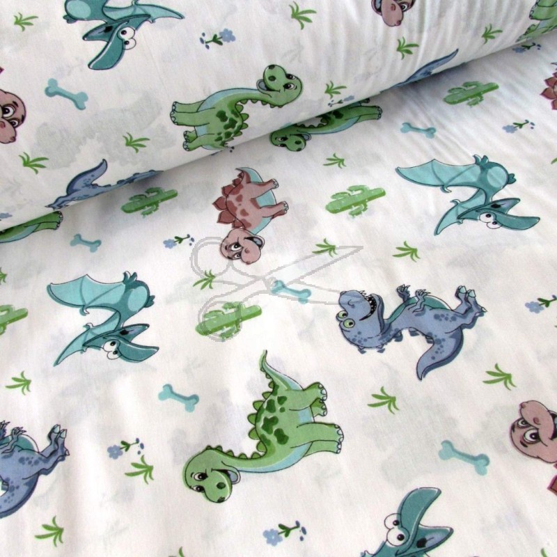 Bavlněná látka - metráž - dráčci modrozelení - š. 240 cm