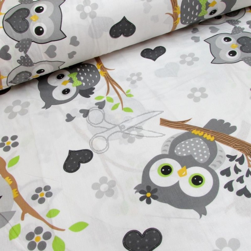 Bavlněná látka - metráž - sovička šedá - š.240 cm