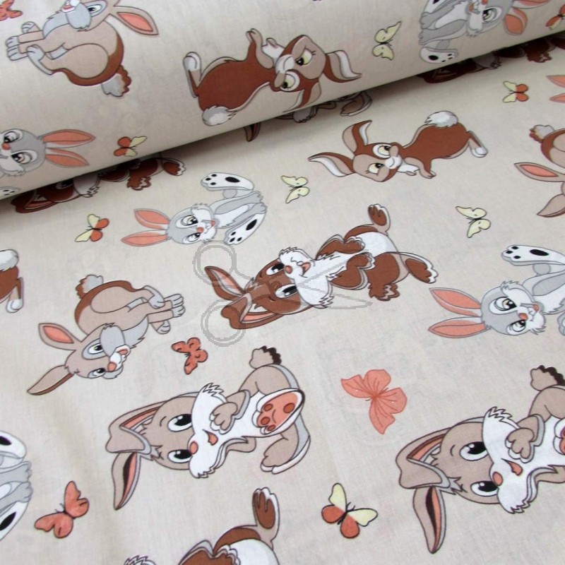 Bavlněná látka - metráž - zajíček hnědý - š.240 cm