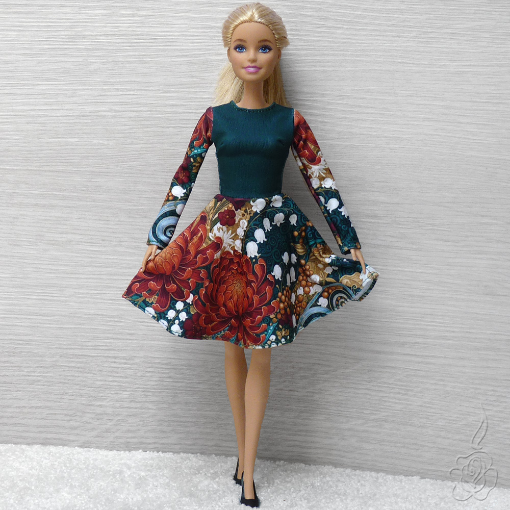 Vzorované šaty pro Barbie - Chryzantémy